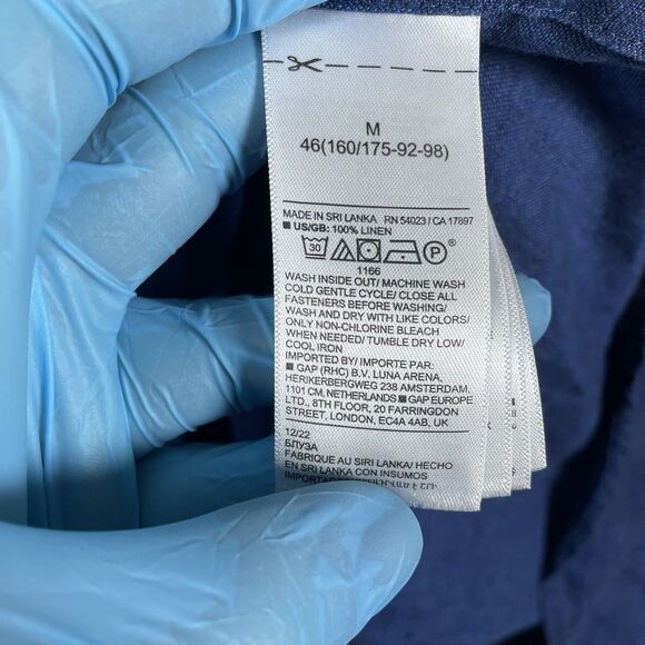 Banana Republic 100% Linen Shirt Men's Medium Navy Blue Long Sleeve Preppy - Picture 3 of 4